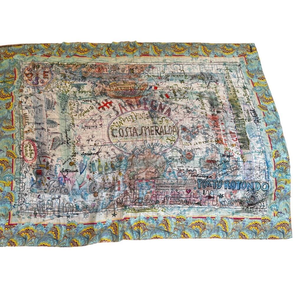 Faliero Sarti Costa Smeralda Map Modal/Cotton Cashmere Blend Scarf Wrap 73x54